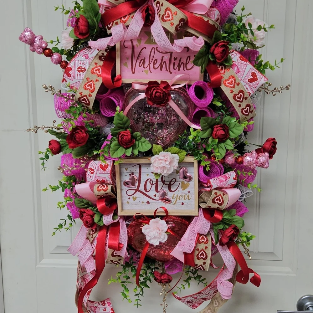 Valentine's Day Wreath with Red and Pink Accents
